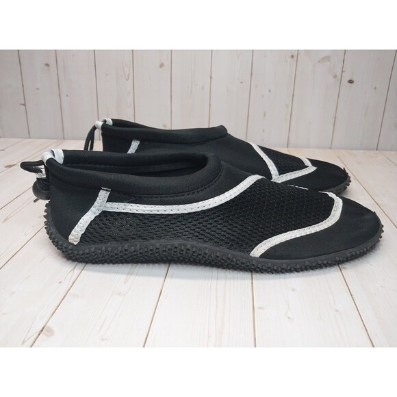 Women Size 7 Black White Water Shoes Mesh Drawstring Swim Beach NWOT PW New York - Picture 5 of 10